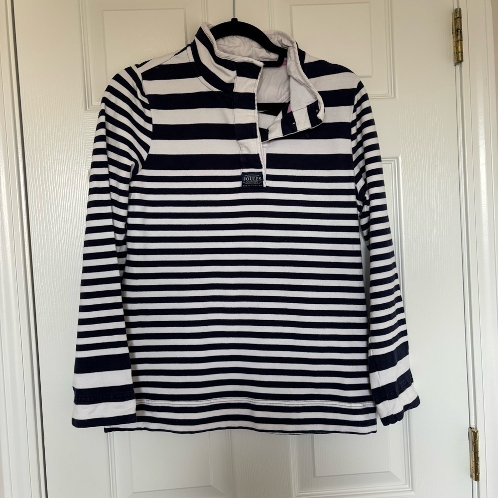 Joules Women's Navy Blue White Striped Deck Shirt Size US 10